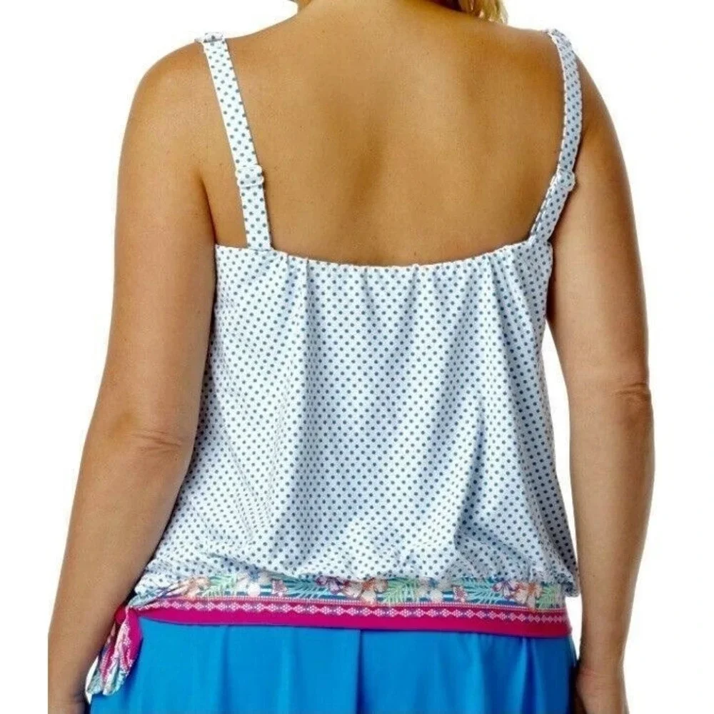 NWT Coco Reef 36DD Playa Dot Grace Blouson White Blue Tankini Swim Top 130383 - Picture 6 of 6